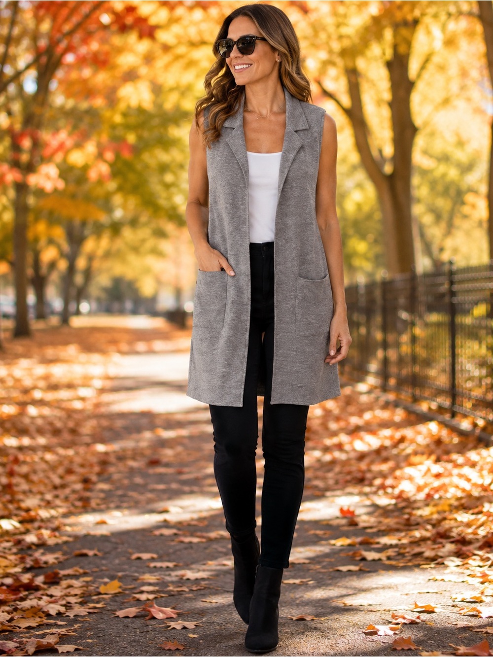 Tahari Sleeveless Gray Cardigan Vest